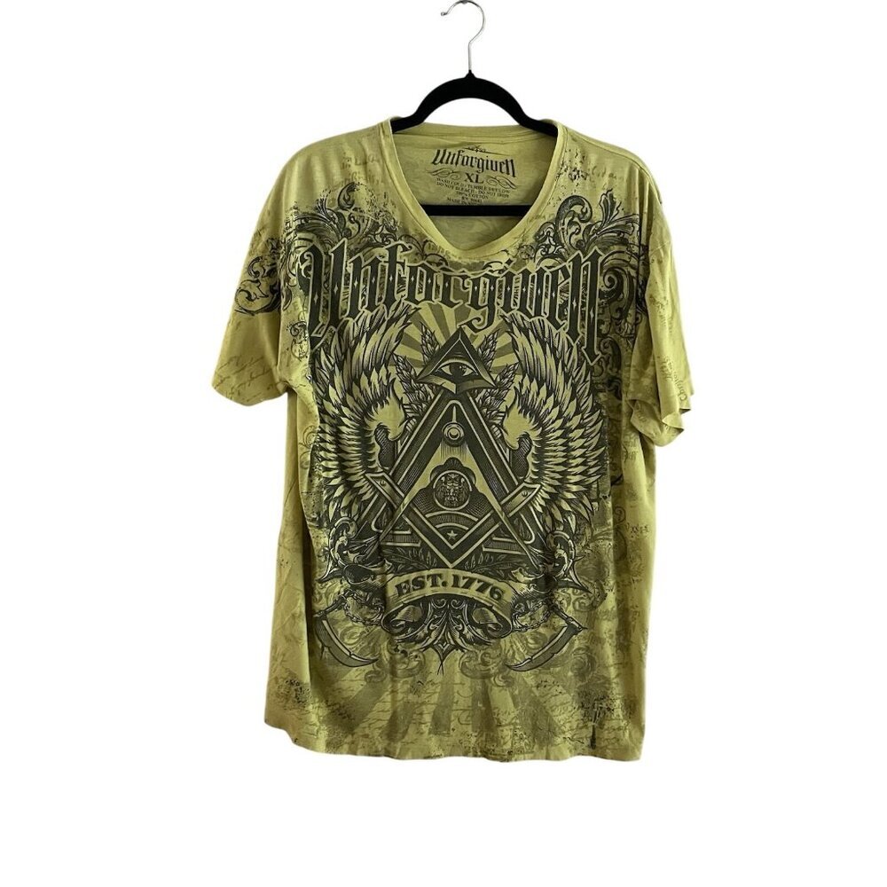Unforgiven Mens SZ XL Yellow All Seeing Eye All Over Print Short Sleeve T-Shirt
